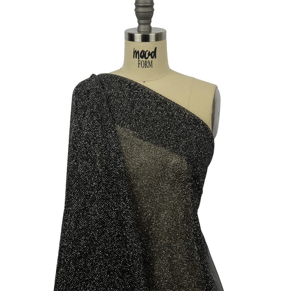 3D Puffy Glitter Tulle - Black and Silver Packed Polka Dots 3D Puffy Glitter Tulle - Black and Silver Packed Polka Dots