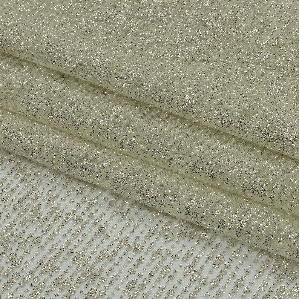 Glitter Tulle - Light Mint and Silver Abstract Striations - Flare Collection - Folded Glitter Tulle - Light Mint and Silver Abstract Striations - Flare Collection - Folded