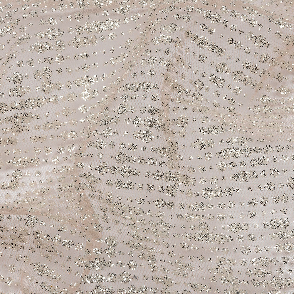 Glitter Tulle - Salmon and Silver Abstract Striations - Flare Collection Glitter Tulle - Salmon and Silver Abstract Striations - Flare Collection