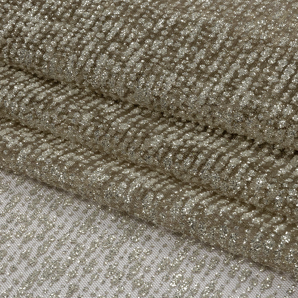 Glitter Tulle - Mink and Silver Abstract Striations - Flare Collection - Folded Glitter Tulle - Mink and Silver Abstract Striations - Flare Collection - Folded