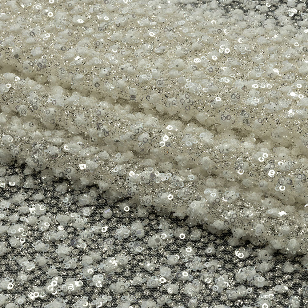 3D Glitter Tulle - Bright White Puffy Spots 3D Glitter Tulle - Bright White Puffy Spots
