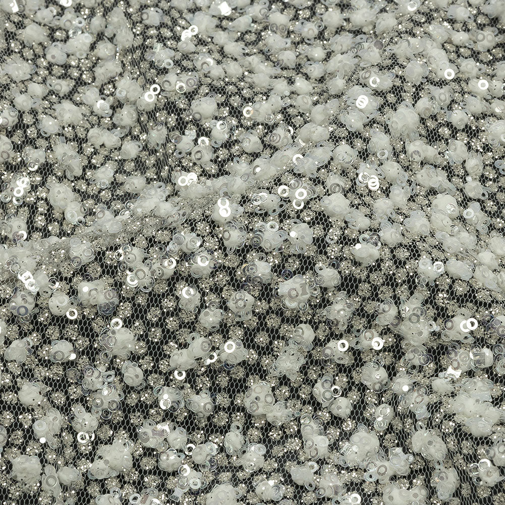 3D Glitter Tulle - Bright White Puffy Spots 3D Glitter Tulle - Bright White Puffy Spots
