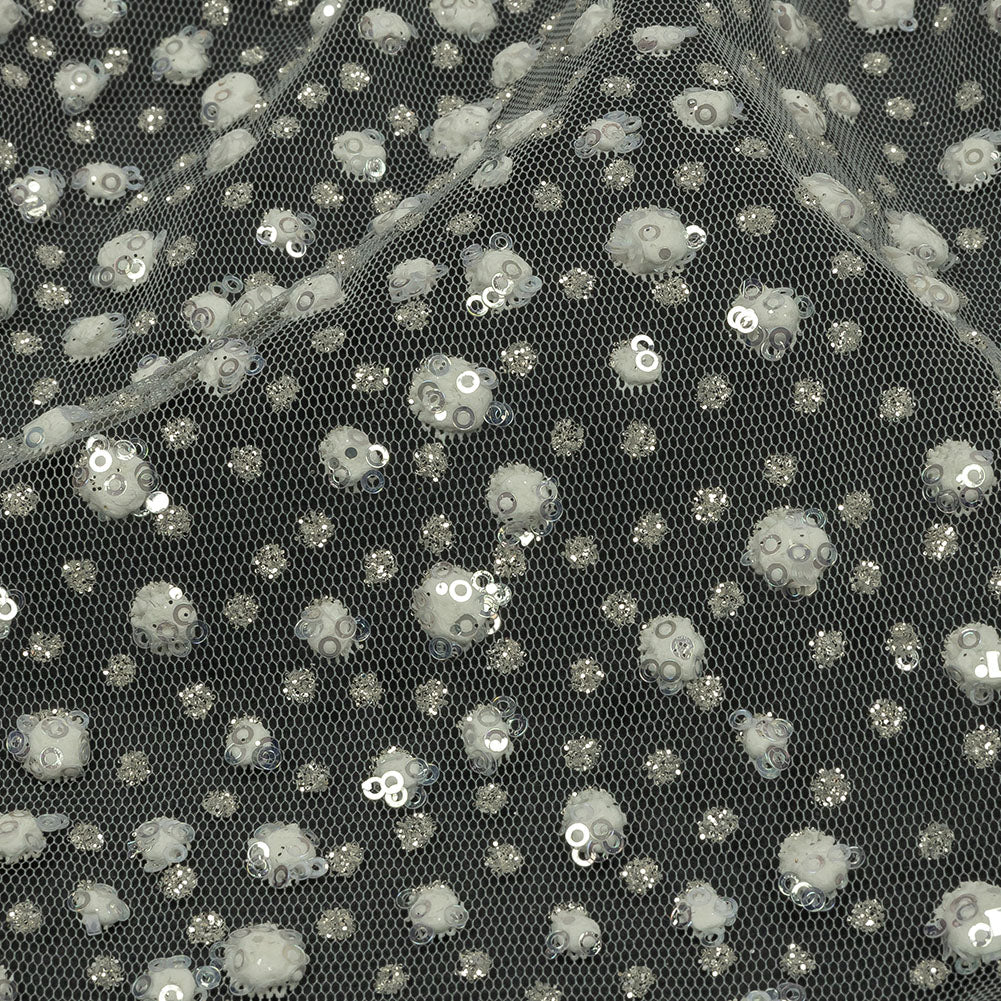 3D Glitter Tulle - White Puffy Spots Gradient 3D Glitter Tulle - White Puffy Spots Gradient