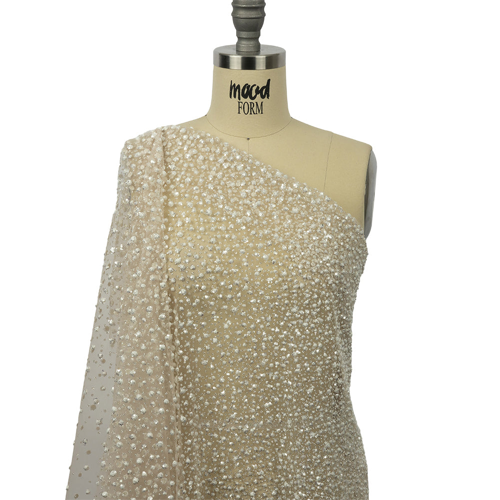 3D Glitter Tulle - Champagne and White Puffy Spots Gradient 3D Glitter Tulle - Champagne and White Puffy Spots Gradient