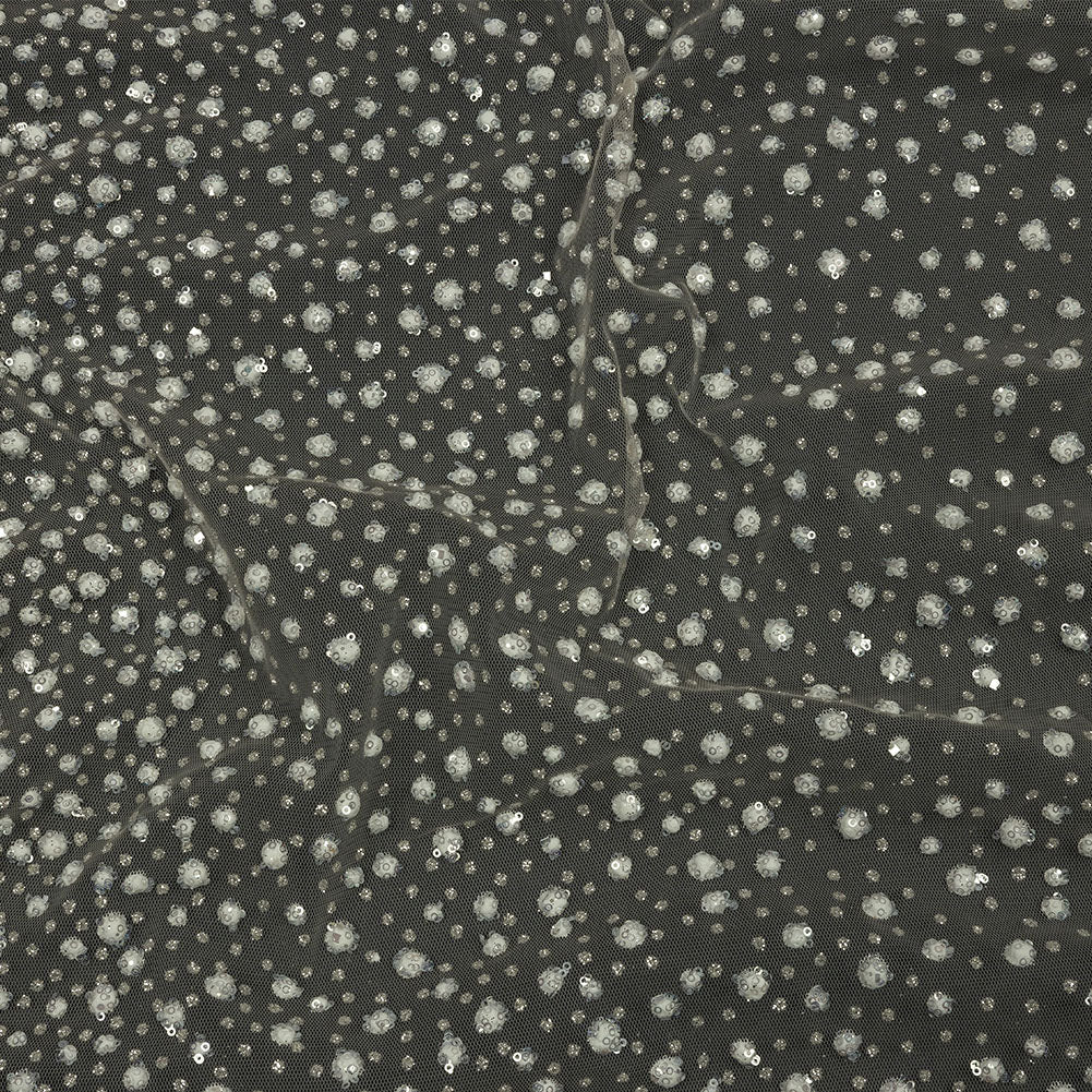 3D Glitter Tulle - Champagne and White Puffy Spots Gradient 3D Glitter Tulle - Champagne and White Puffy Spots Gradient