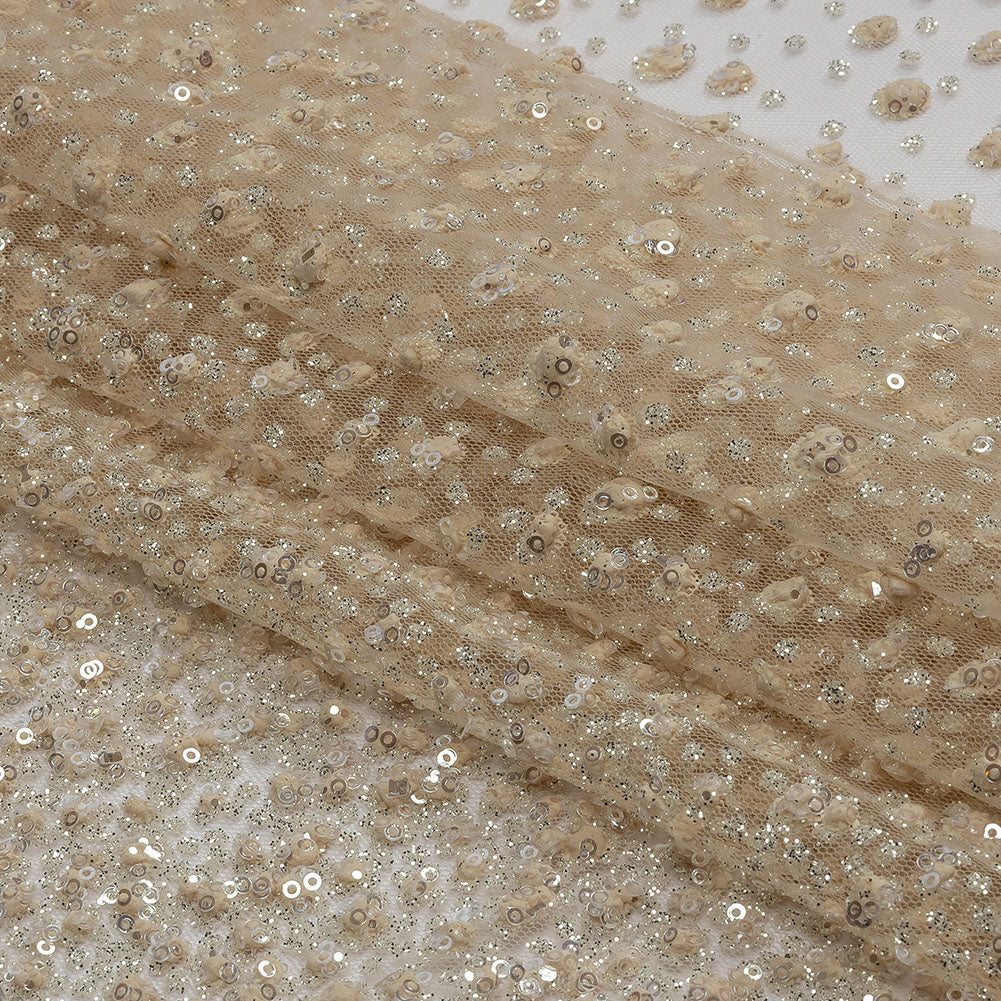 3D Glitter Tulle - Light Peach Puffy Spots Gradient 3D Glitter Tulle - Light Peach Puffy Spots Gradient