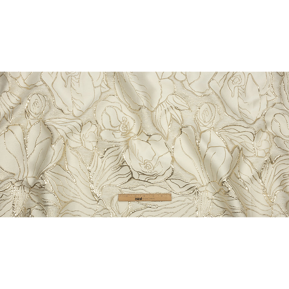 Metallic Gold and Beige Outlined Florals Luxury Brocade Metallic Gold and Beige Outlined Florals Luxury Brocade