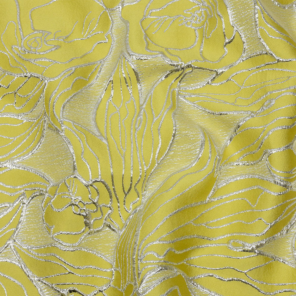 Metallic Silver and Sunshine Outlined Florals Luxury Brocade Metallic Silver and Sunshine Outlined Florals Luxury Brocade