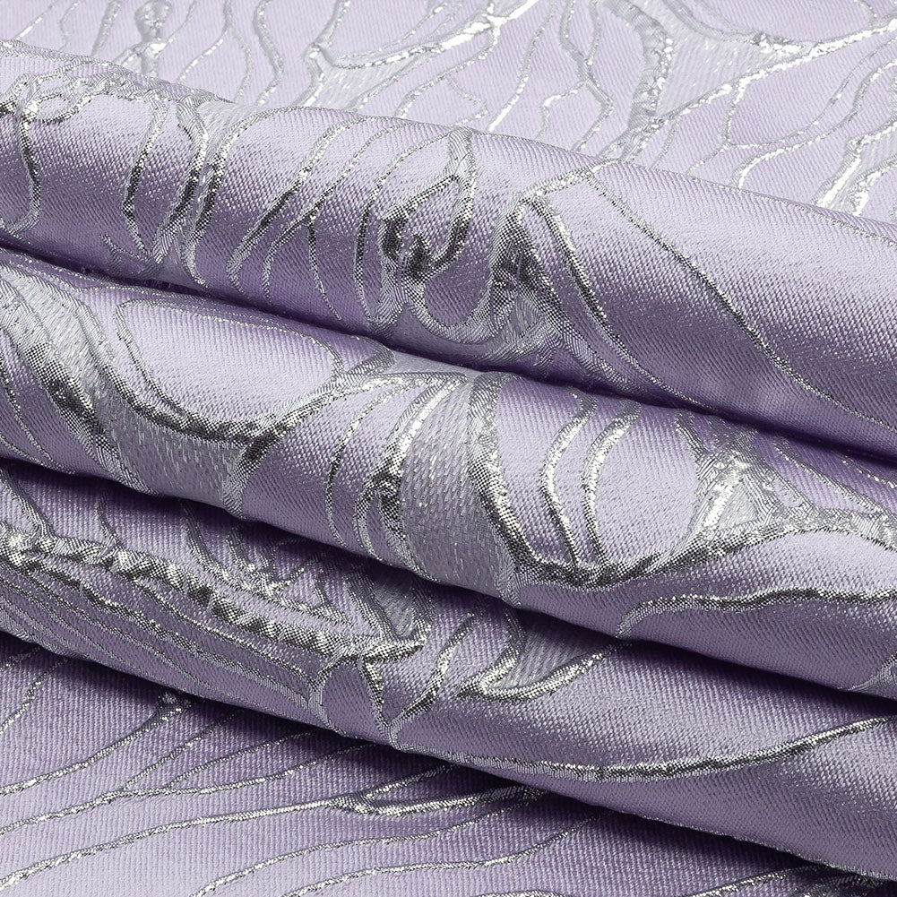 Metallic Silver and Lilac Outlined Florals Luxury Brocade - Folded Metallic Silver and Lilac Outlined Florals Luxury Brocade - Folded