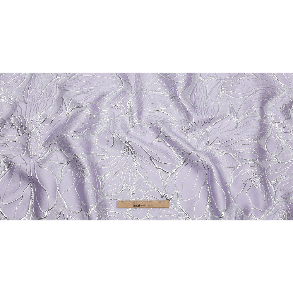 Metallic Silver and Lilac Outlined Florals Luxury Brocade - Full Metallic Silver and Lilac Outlined Florals Luxury Brocade - Full