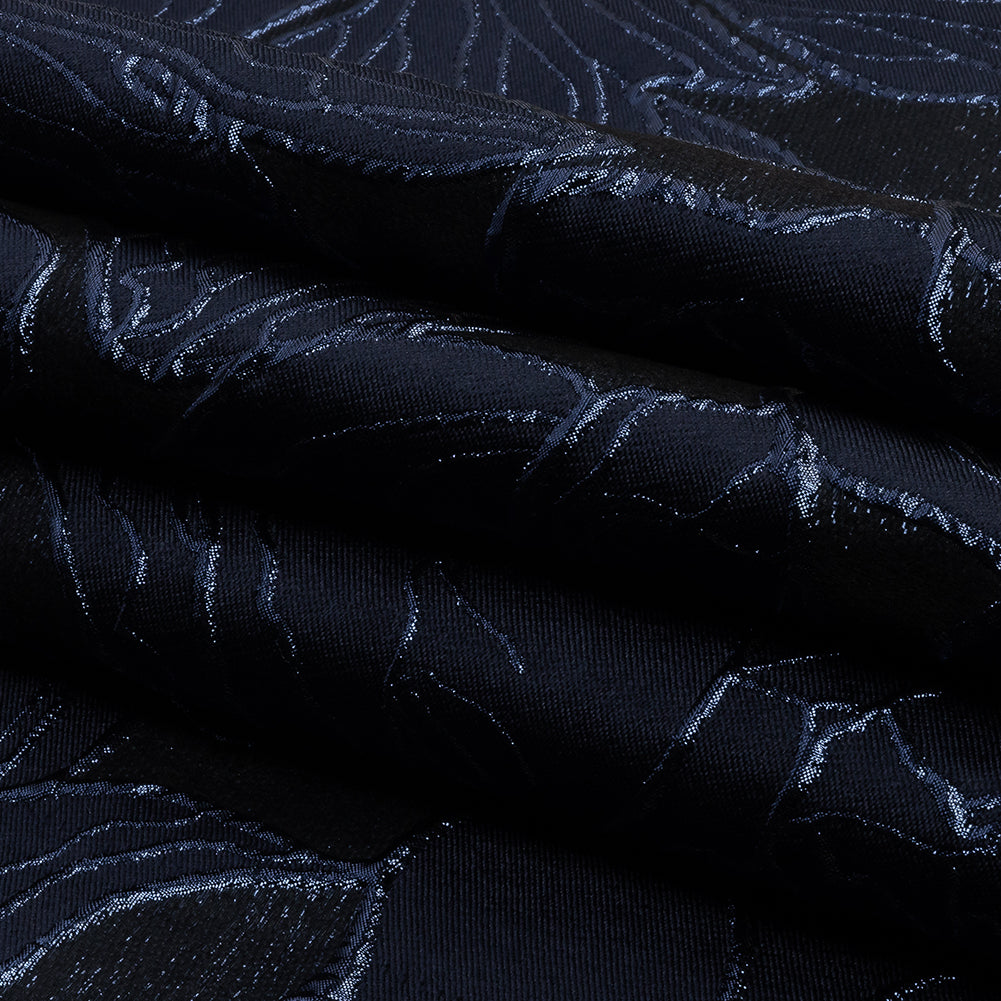 Metallic Navy Outlined Florals Luxury Brocade - Folded Metallic Navy Outlined Florals Luxury Brocade - Folded