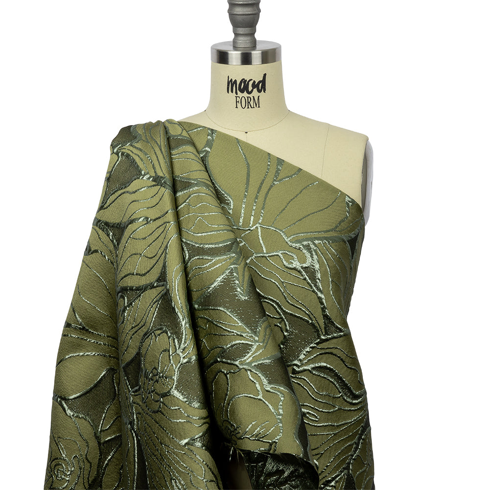Metallic Olive and Moss Outlined Florals Luxury Brocade Metallic Olive and Moss Outlined Florals Luxury Brocade