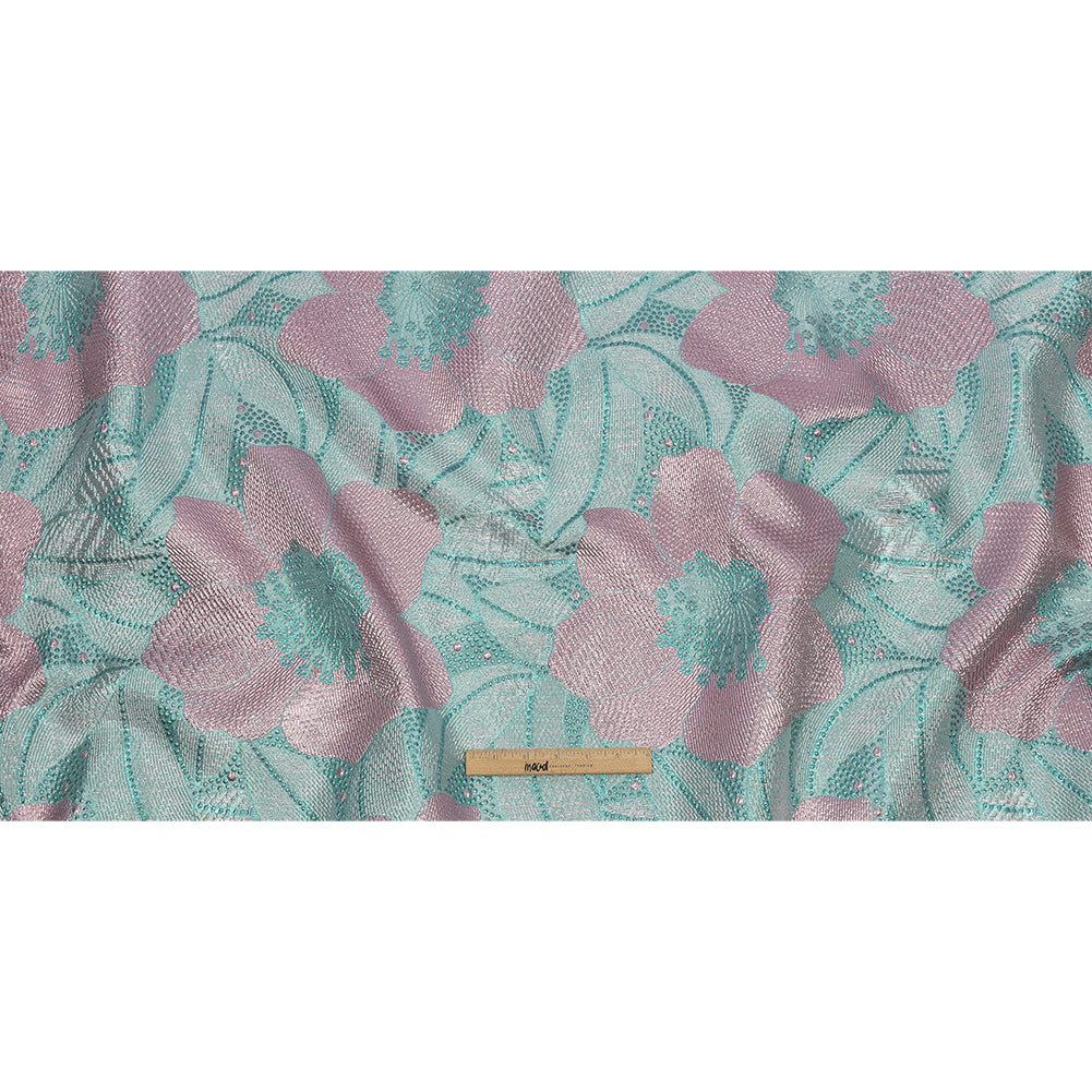 Metallic Teal and Lilac Tropical Flowers Luxury Brocade Metallic Teal and Lilac Tropical Flowers Luxury Brocade