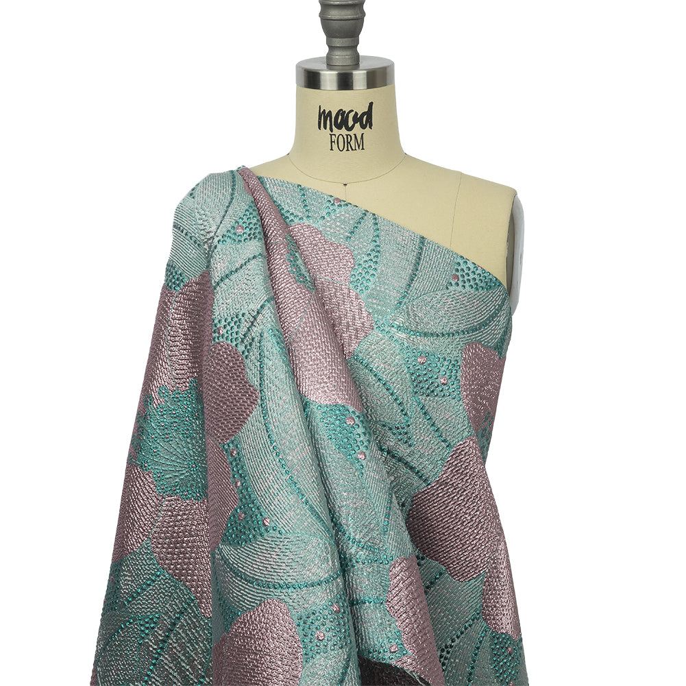 Metallic Teal and Lilac Tropical Flowers Luxury Brocade Metallic Teal and Lilac Tropical Flowers Luxury Brocade