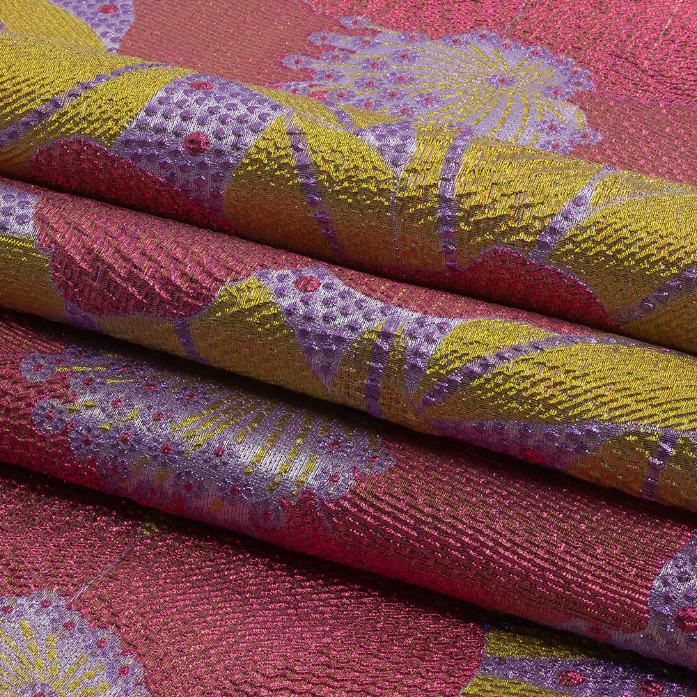 Metallic Purple, Pink and Yellow Tropical Flowers Luxury Brocade Metallic Purple, Pink and Yellow Tropical Flowers Luxury Brocade
