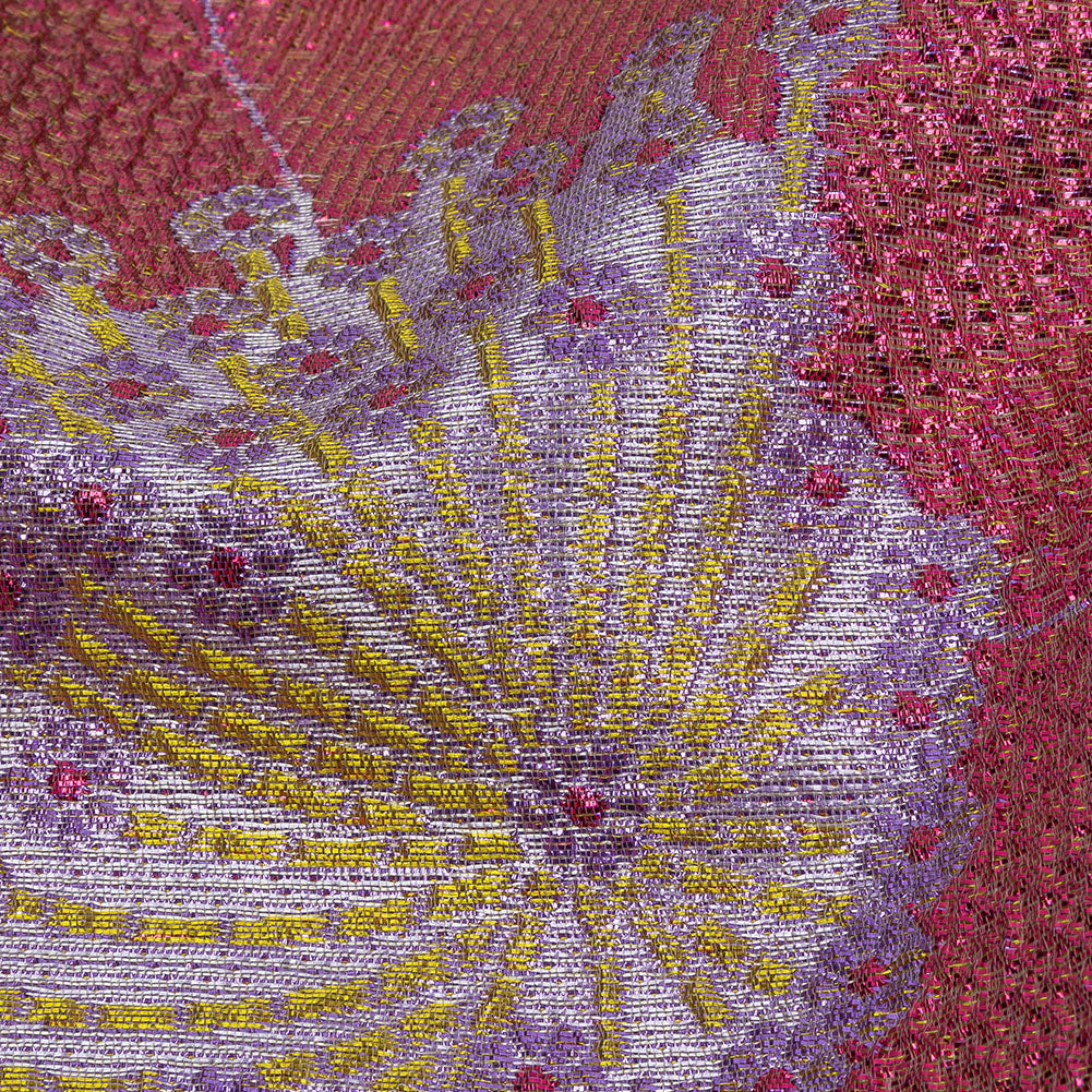 Metallic Purple, Pink and Yellow Tropical Flowers Luxury Brocade Metallic Purple, Pink and Yellow Tropical Flowers Luxury Brocade