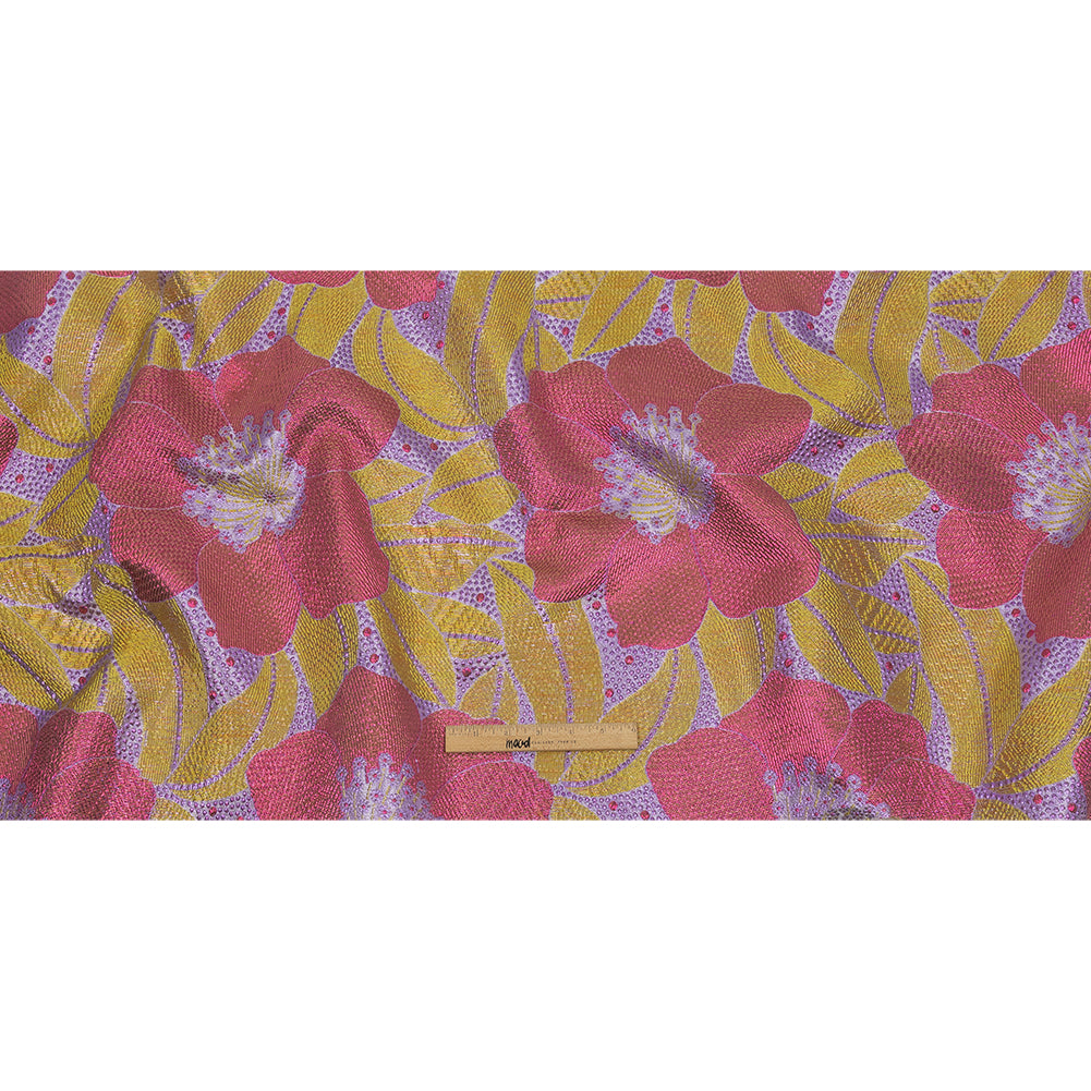 Metallic Purple, Pink and Yellow Tropical Flowers Luxury Brocade Metallic Purple, Pink and Yellow Tropical Flowers Luxury Brocade
