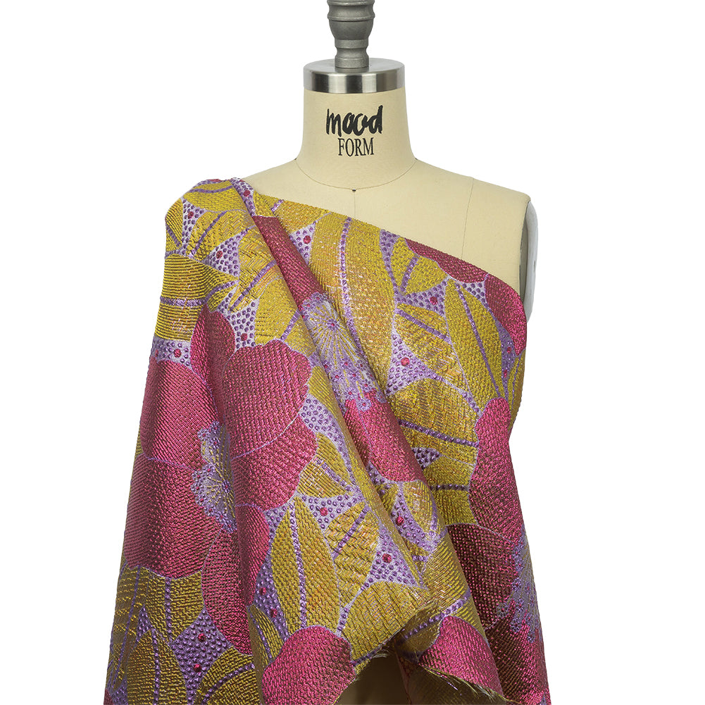 Metallic Purple, Pink and Yellow Tropical Flowers Luxury Brocade Metallic Purple, Pink and Yellow Tropical Flowers Luxury Brocade