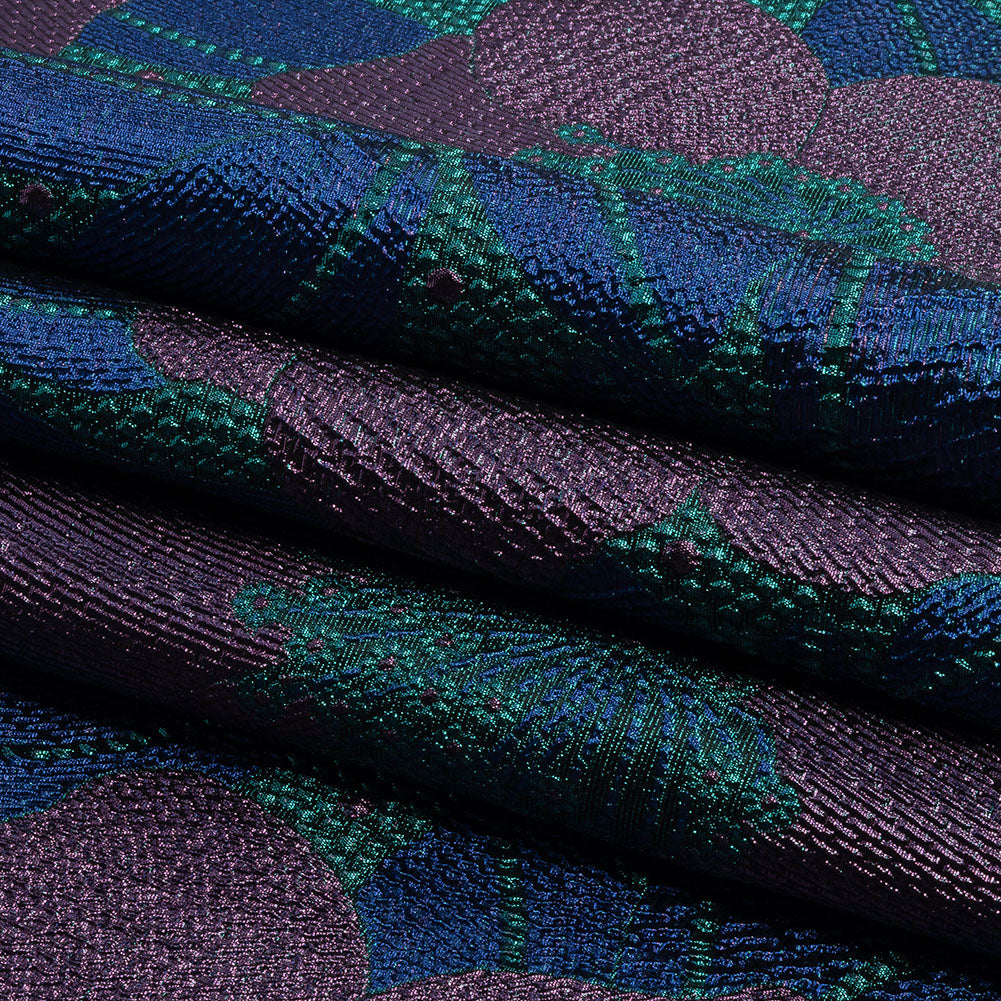 Metallic Purple, Royal Blue and Teal Tropical Flowers Luxury Brocade - Folded Metallic Purple, Royal Blue and Teal Tropical Flowers Luxury Brocade - Folded