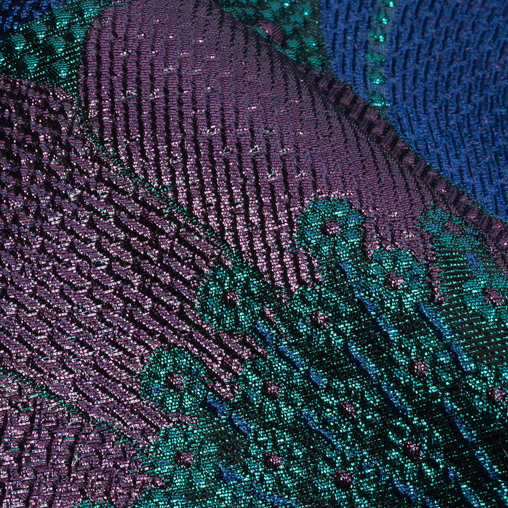 Metallic Purple, Royal Blue and Teal Tropical Flowers Luxury Brocade - Detail Metallic Purple, Royal Blue and Teal Tropical Flowers Luxury Brocade - Detail