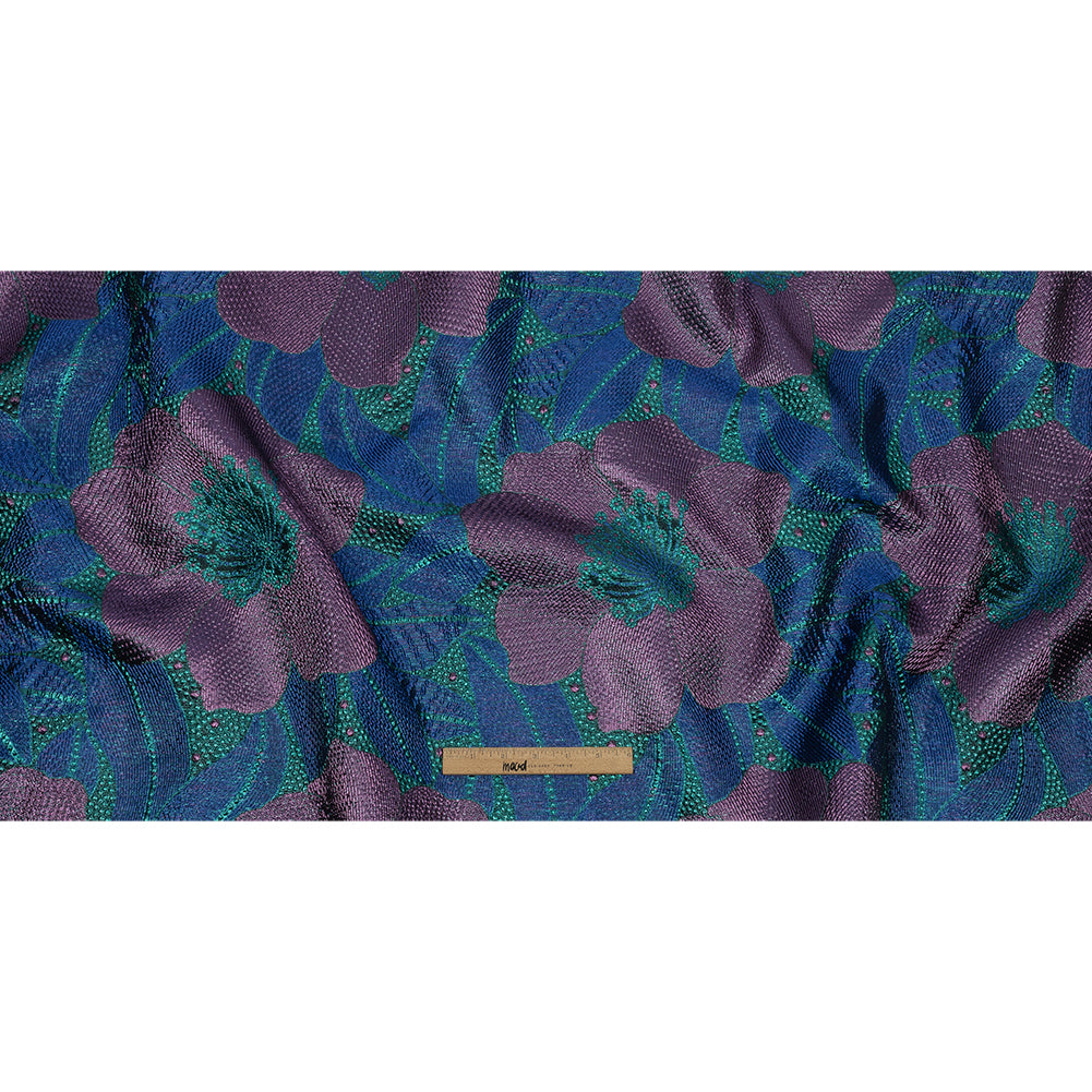 Metallic Purple, Royal Blue and Teal Tropical Flowers Luxury Brocade - Full Metallic Purple, Royal Blue and Teal Tropical Flowers Luxury Brocade - Full