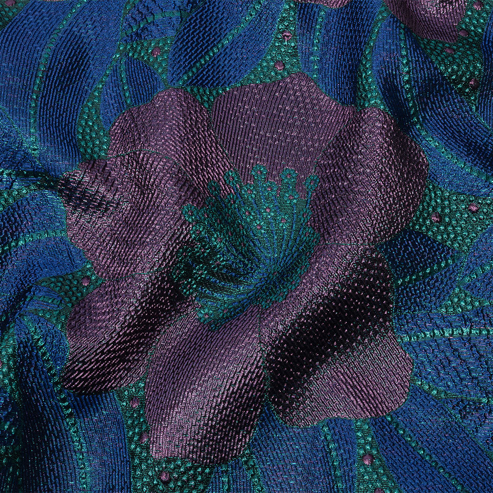 Metallic Purple, Royal Blue and Teal Tropical Flowers Luxury Brocade Metallic Purple, Royal Blue and Teal Tropical Flowers Luxury Brocade