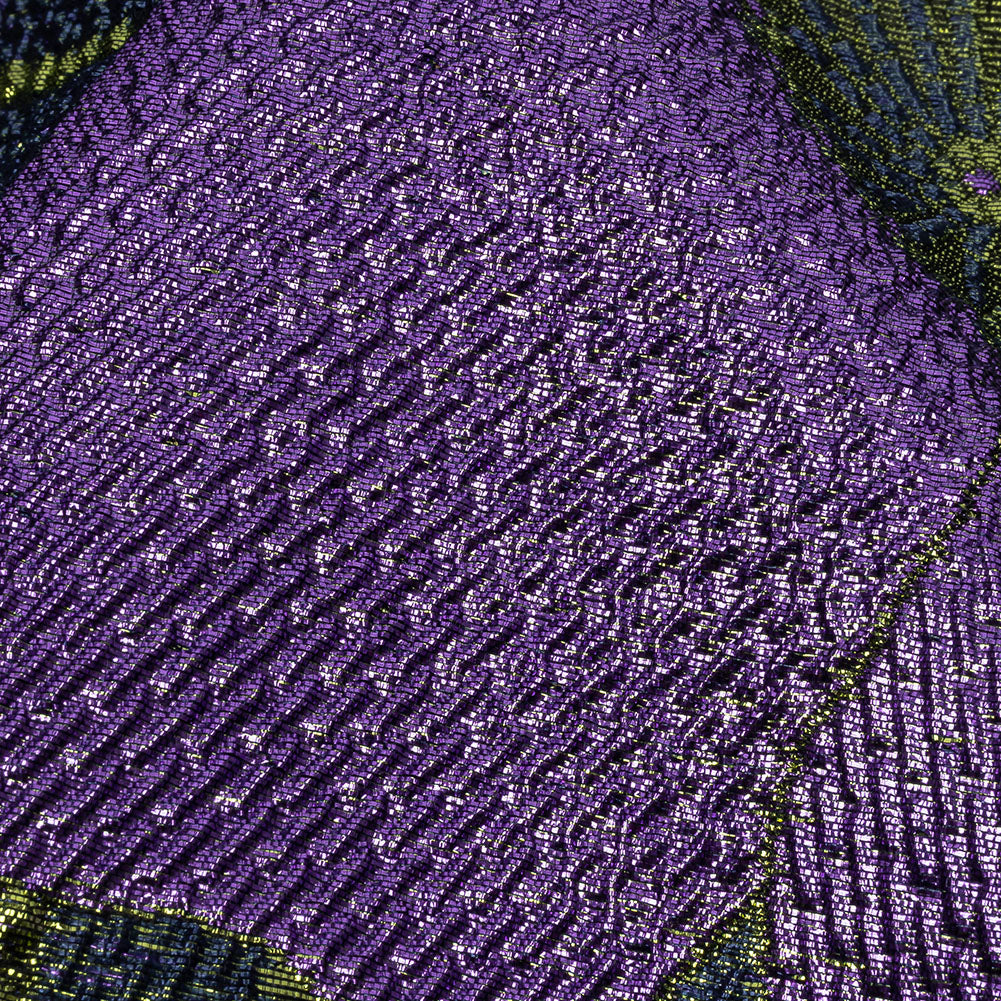Metallic Navy, Lime and Lavender Tropical Flowers Luxury Brocade - Detail Metallic Navy, Lime and Lavender Tropical Flowers Luxury Brocade - Detail