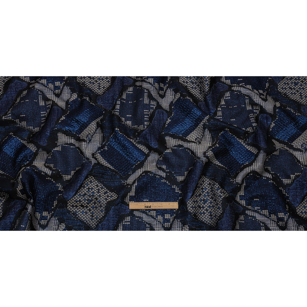 Metallic Navy, Black and Gray Abstract Patchwork Luxury Brocade - Full Metallic Navy, Black and Gray Abstract Patchwork Luxury Brocade - Full