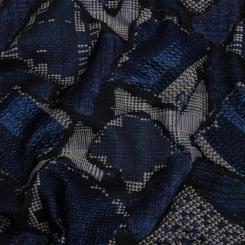 Metallic Navy, Black and Gray Abstract Patchwork Luxury Brocade Metallic Navy, Black and Gray Abstract Patchwork Luxury Brocade