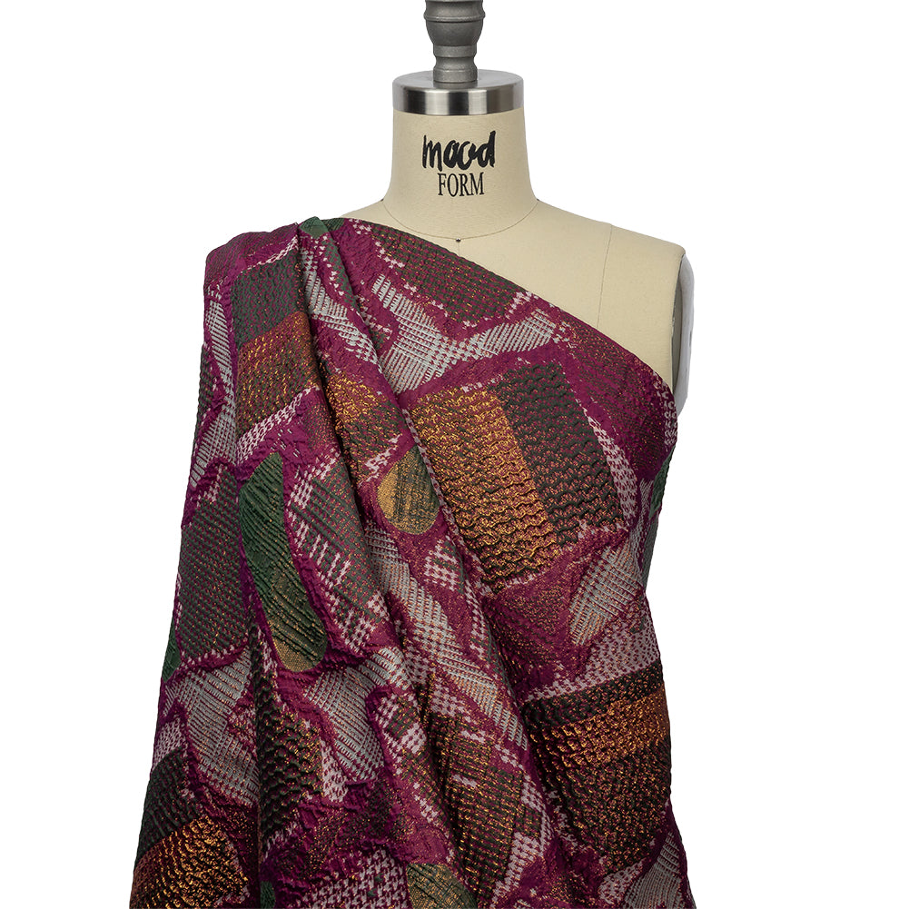 Metallic Gold, Magenta and Forest Abstract Patchwork Luxury Brocade - Drape Metallic Gold, Magenta and Forest Abstract Patchwork Luxury Brocade - Drape