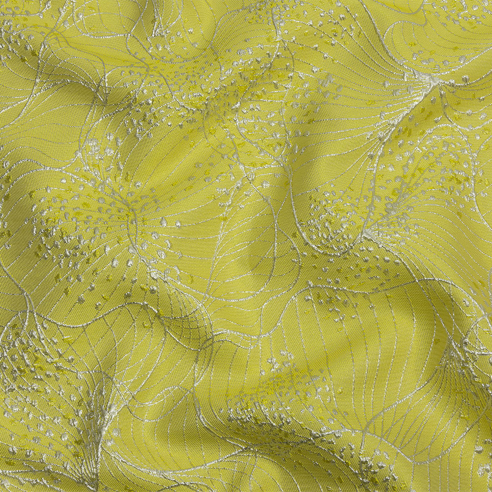 Metallic Silver and Lemon Lines and Dots Luxury Brocade Metallic Silver and Lemon Lines and Dots Luxury Brocade