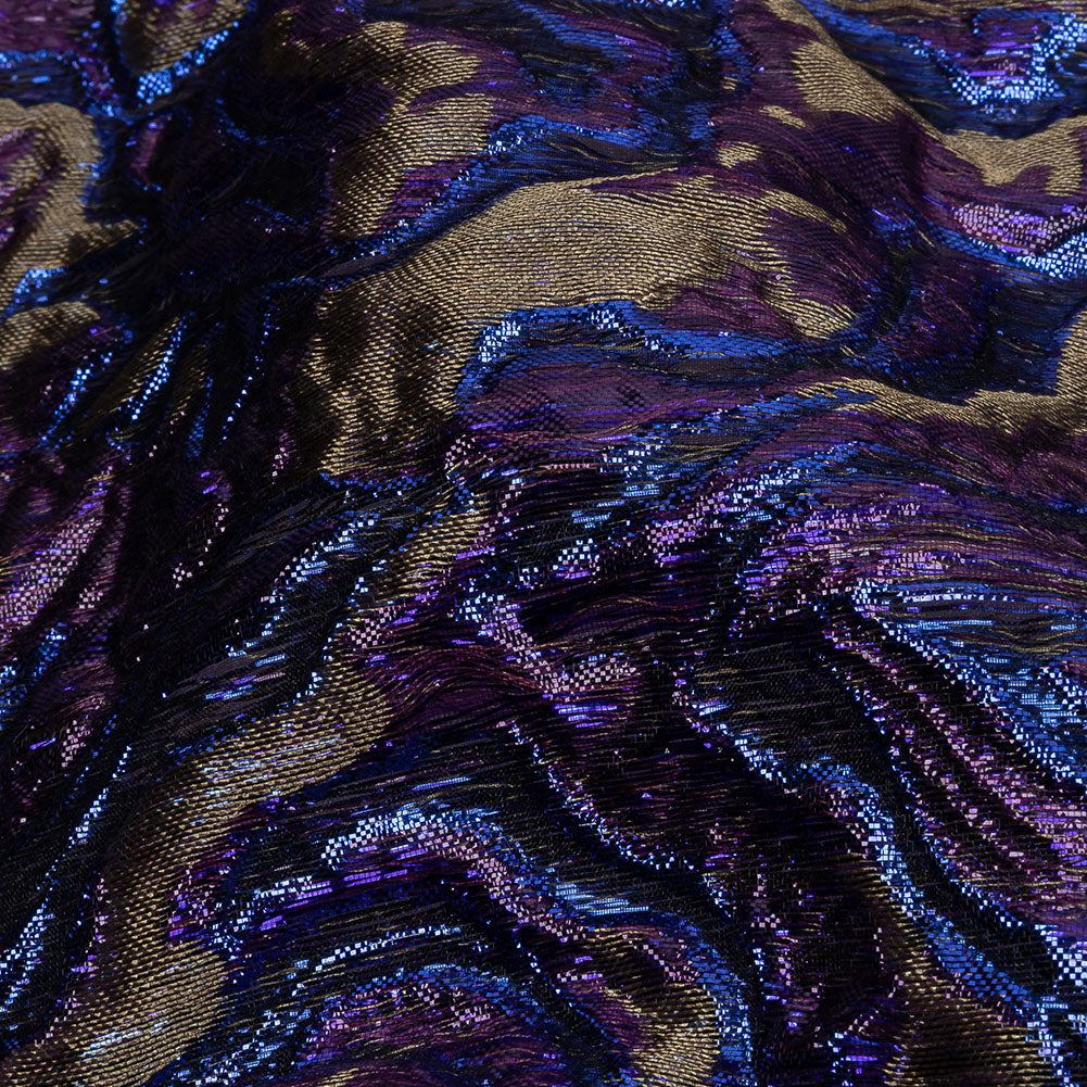 Metallic Royal Blue, Aubergine and Dark Gold Smoky Swirls Luxury Brocade Metallic Royal Blue, Aubergine and Dark Gold Smoky Swirls Luxury Brocade
