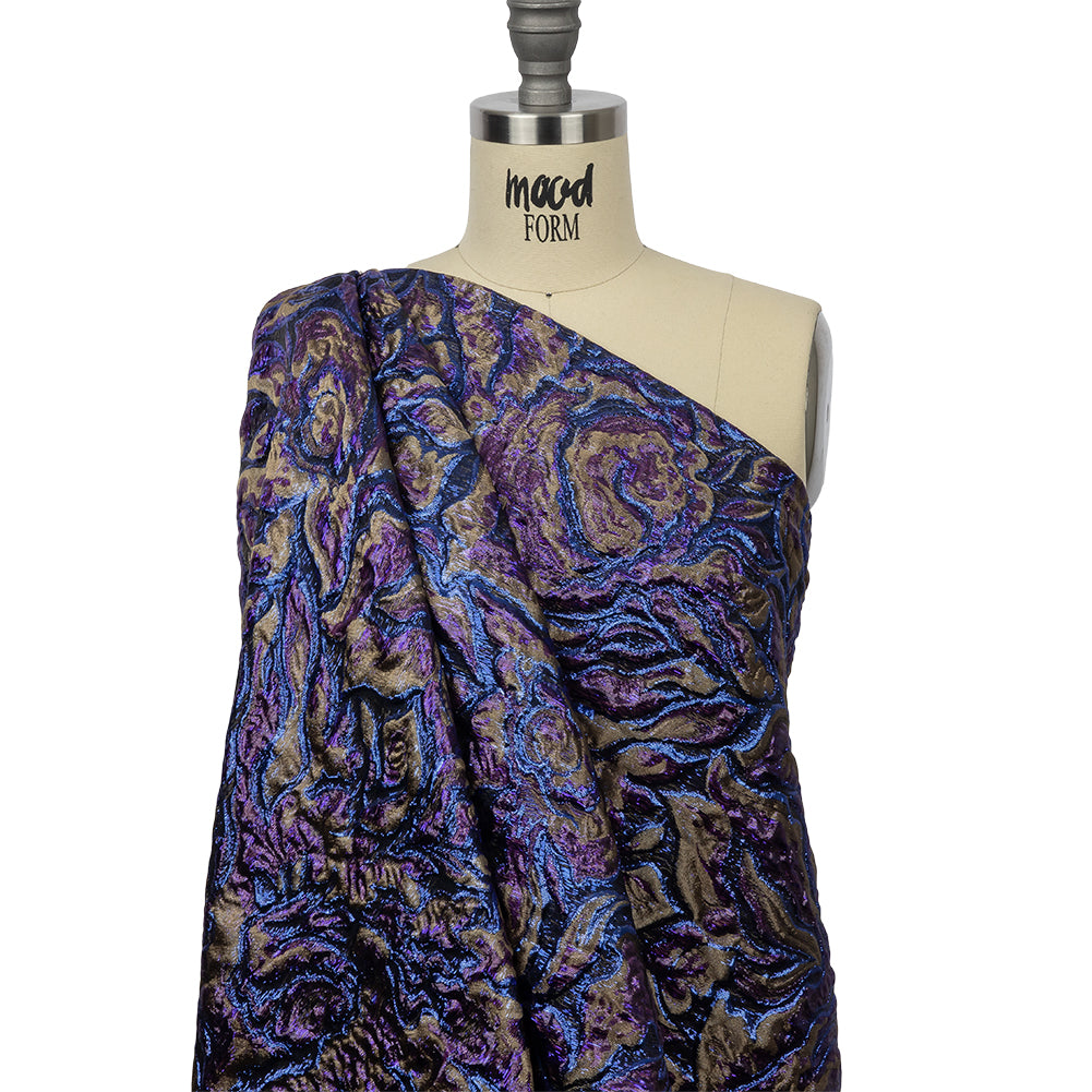 Metallic Royal Blue, Aubergine and Dark Gold Smoky Swirls Luxury Brocade Metallic Royal Blue, Aubergine and Dark Gold Smoky Swirls Luxury Brocade