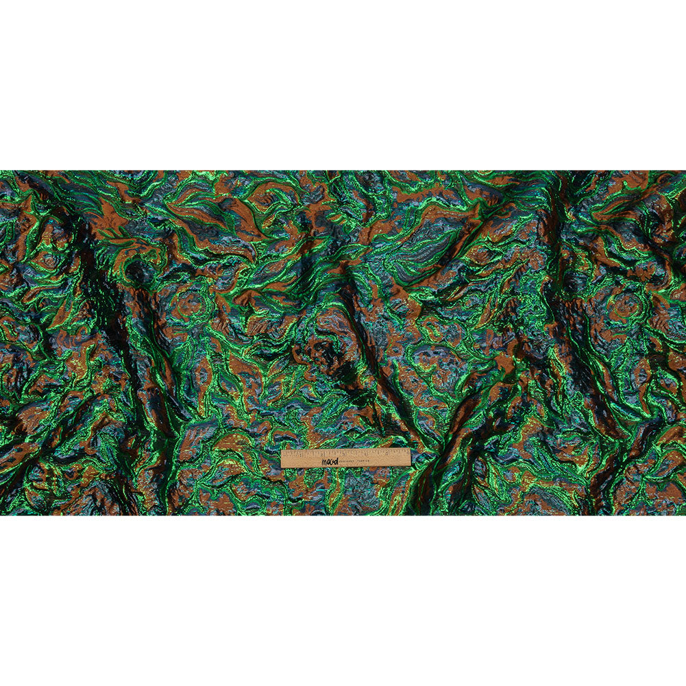 Metallic Green, Navy and Pumpkin Smoky Swirls Luxury Brocade Metallic Green, Navy and Pumpkin Smoky Swirls Luxury Brocade