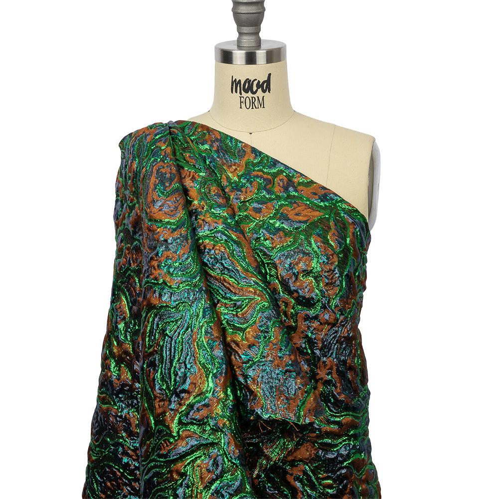 Metallic Green, Navy and Pumpkin Smoky Swirls Luxury Brocade Metallic Green, Navy and Pumpkin Smoky Swirls Luxury Brocade