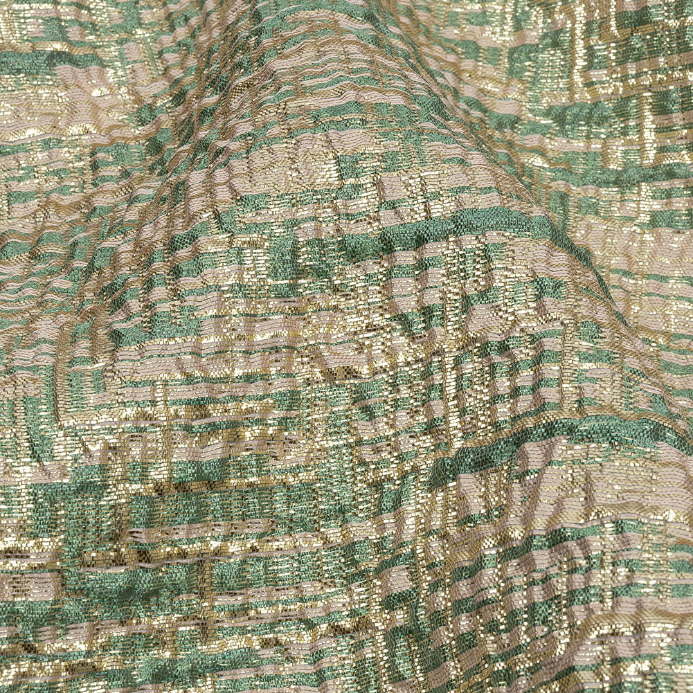 Metallic Gold, Seaglass and Pale Pink Crosshatched Lines Luxury Brocade Detail Metallic Gold, Seaglass and Pale Pink Crosshatched Lines Luxury Brocade Detail