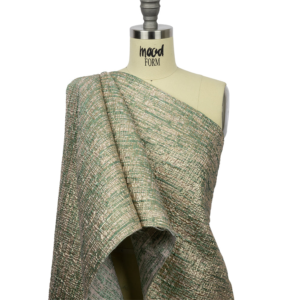 Metallic Gold, Seaglass and Pale Pink Crosshatched Lines Luxury Brocade Drape Metallic Gold, Seaglass and Pale Pink Crosshatched Lines Luxury Brocade Drape