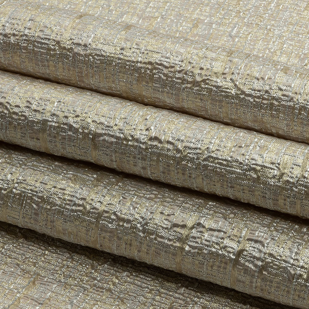Metallic Silver, Harvest Gold and Beige Crosshatched Lines Luxury Brocade Folded Metallic Silver, Harvest Gold and Beige Crosshatched Lines Luxury Brocade Folded