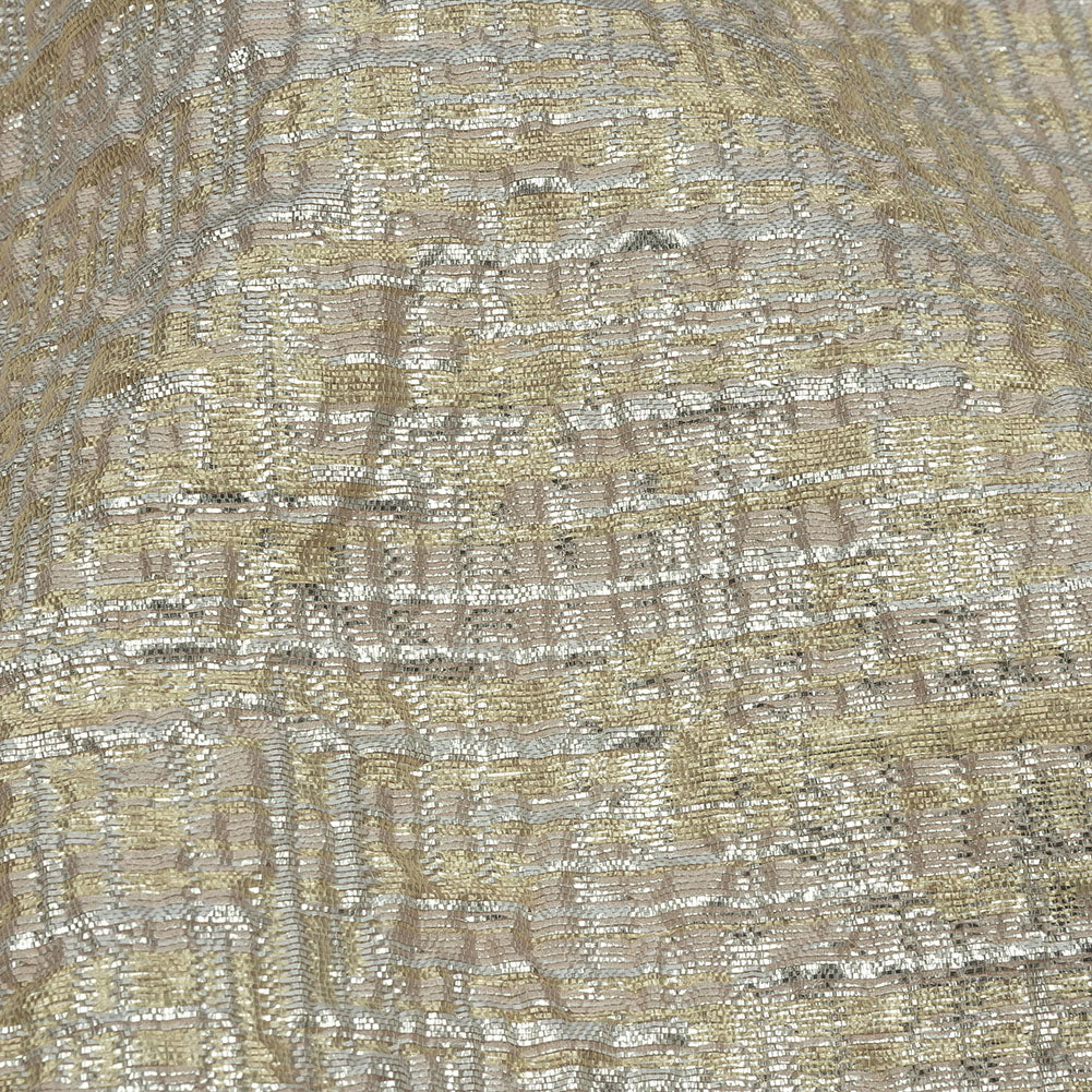 Metallic Silver, Harvest Gold and Beige Crosshatched Lines Luxury Brocade Detail Metallic Silver, Harvest Gold and Beige Crosshatched Lines Luxury Brocade Detail