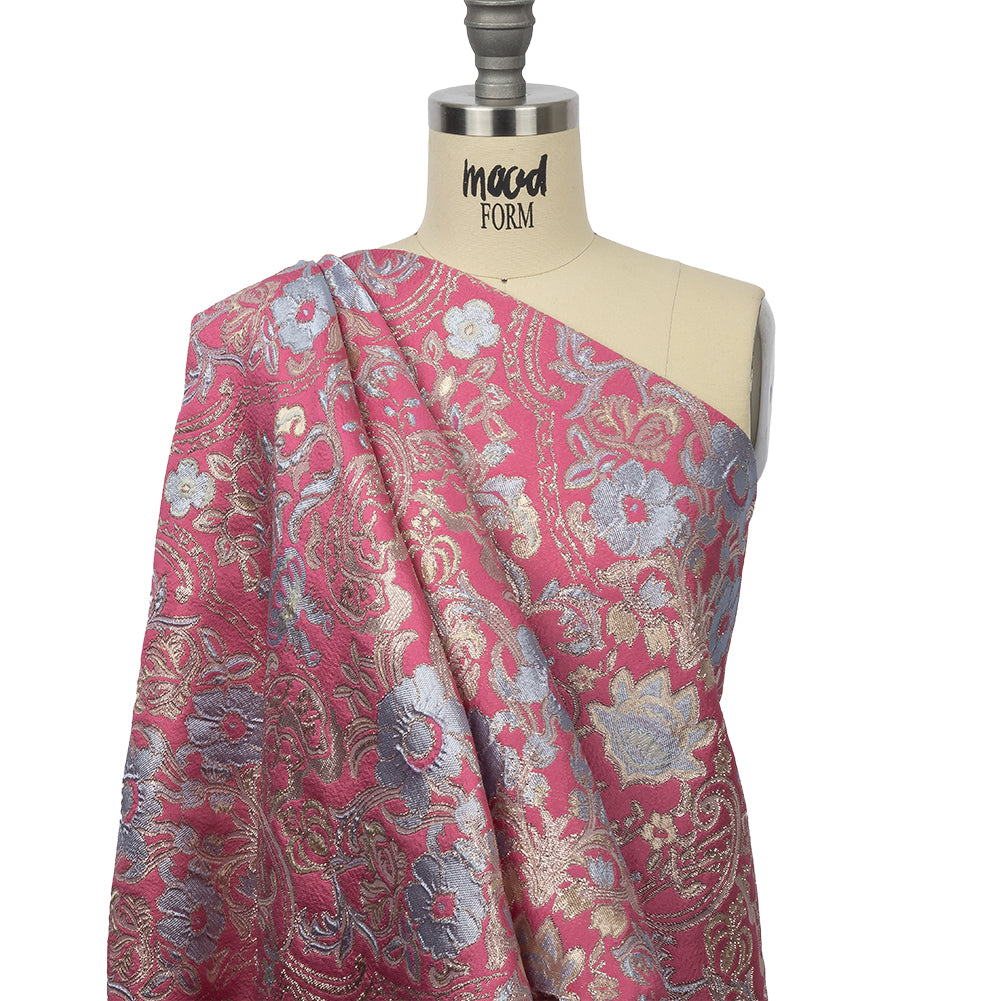 Pink, Pale Blue and Silver Floral Damask Metallic Luxury Brocade Pink, Pale Blue and Silver Floral Damask Metallic Luxury Brocade
