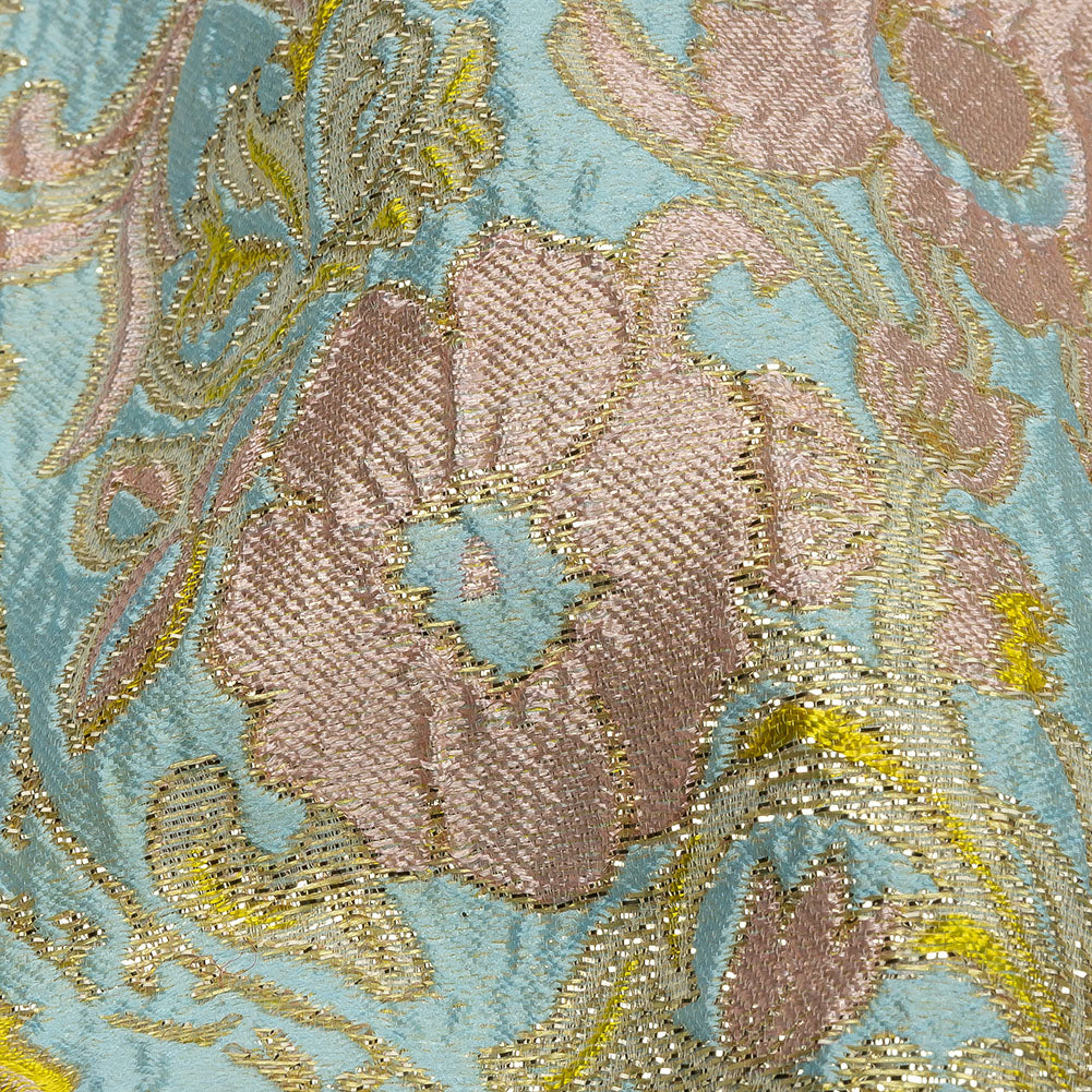Baby Blue, Light Pink and Yellow Floral Damask Metallic Luxury Brocade Baby Blue, Light Pink and Yellow Floral Damask Metallic Luxury Brocade