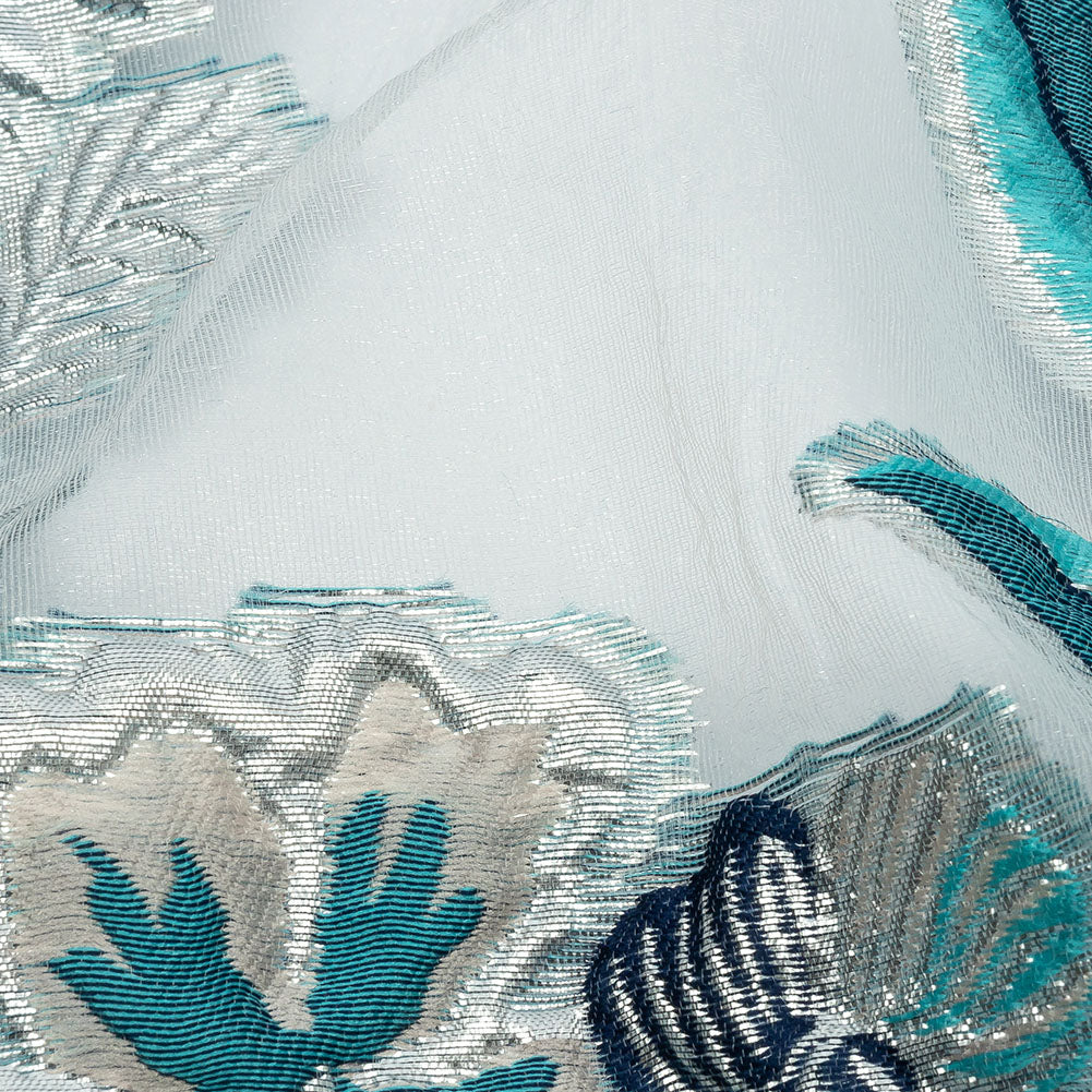 Metallic Silver, Blue and Beige Floral Luxury Burnout Brocade Metallic Silver, Blue and Beige Floral Luxury Burnout Brocade