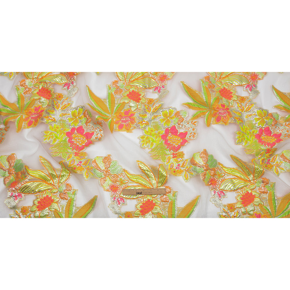 Metallic Neon Pink, Orange and Lime Floral Luxury Burnout Brocade - Full Metallic Neon Pink, Orange and Lime Floral Luxury Burnout Brocade - Full