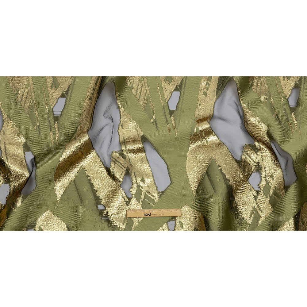 Metallic Gold and Olive Painterly Geometrics Luxury Burnout Brocade - Full Metallic Gold and Olive Painterly Geometrics Luxury Burnout Brocade - Full