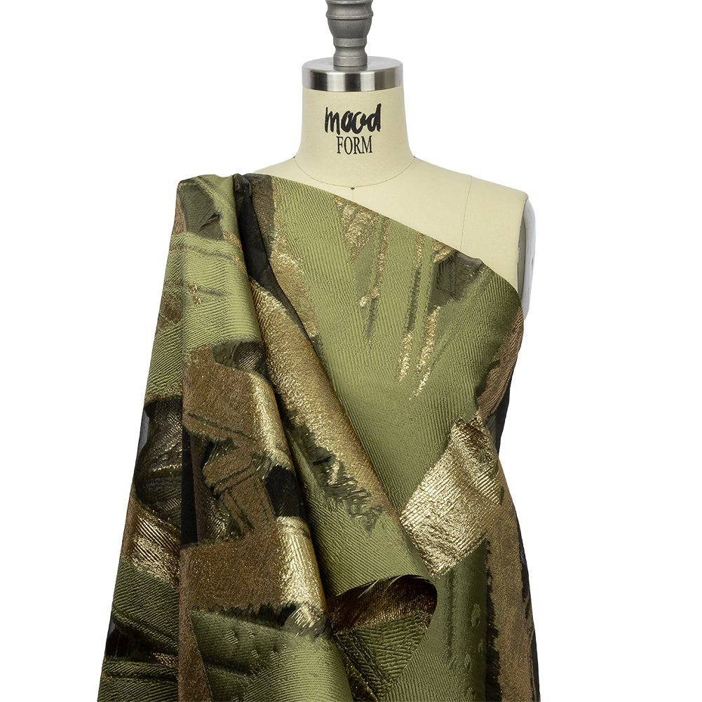 Metallic Gold and Olive Painterly Geometrics Luxury Burnout Brocade - Drape Metallic Gold and Olive Painterly Geometrics Luxury Burnout Brocade - Drape