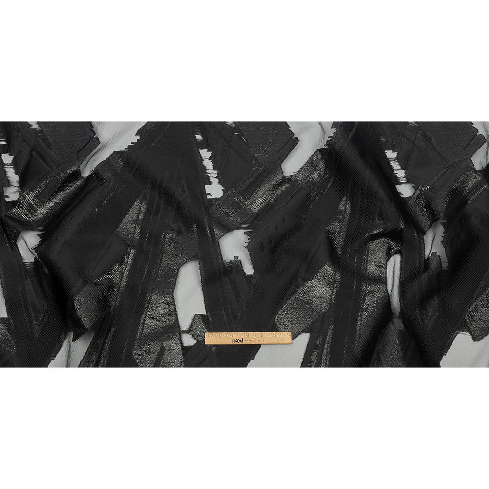 Metallic Black Painterly Geometrics Luxury Burnout Brocade - Full Metallic Black Painterly Geometrics Luxury Burnout Brocade - Full