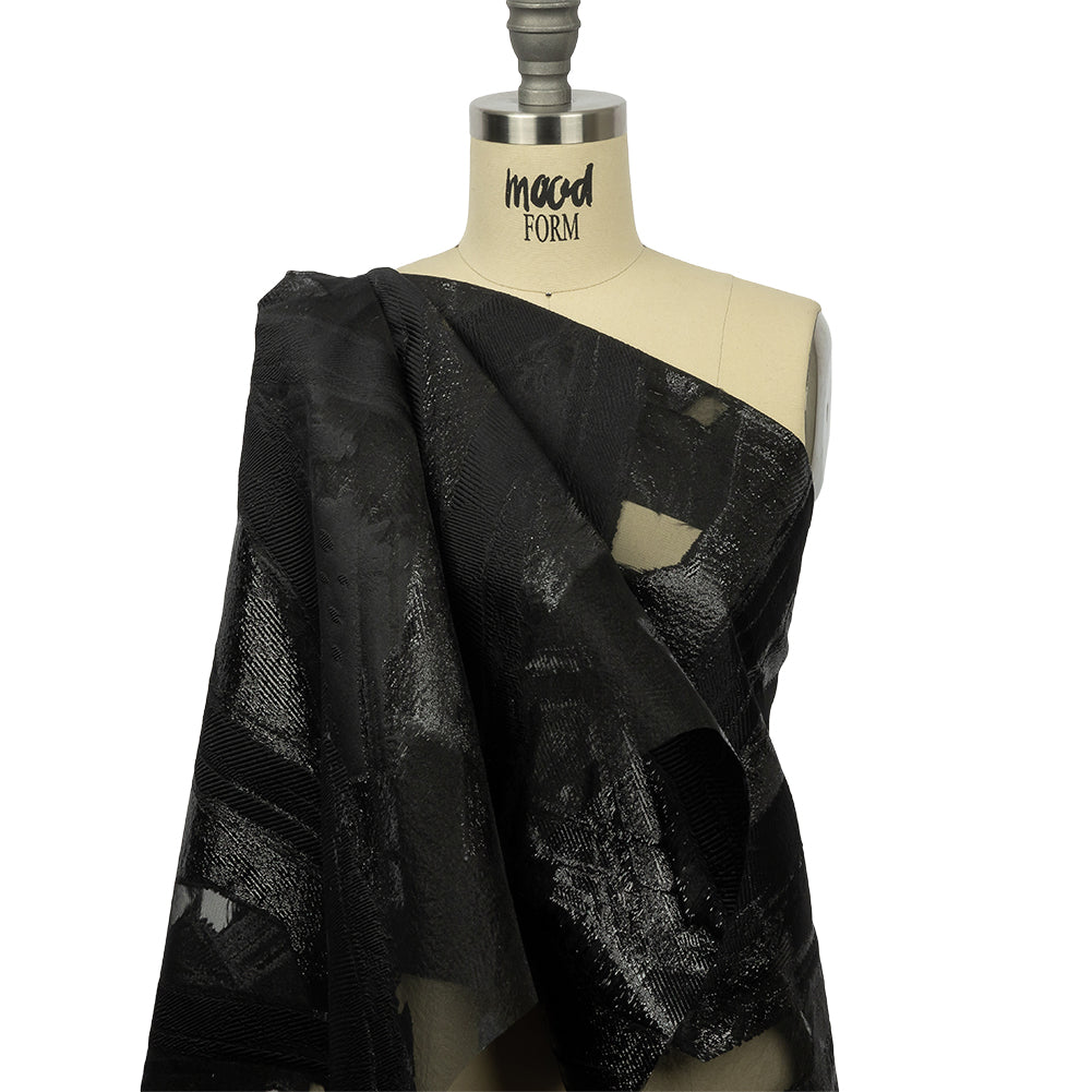 Metallic Black Painterly Geometrics Luxury Burnout Brocade - Drape Metallic Black Painterly Geometrics Luxury Burnout Brocade - Drape