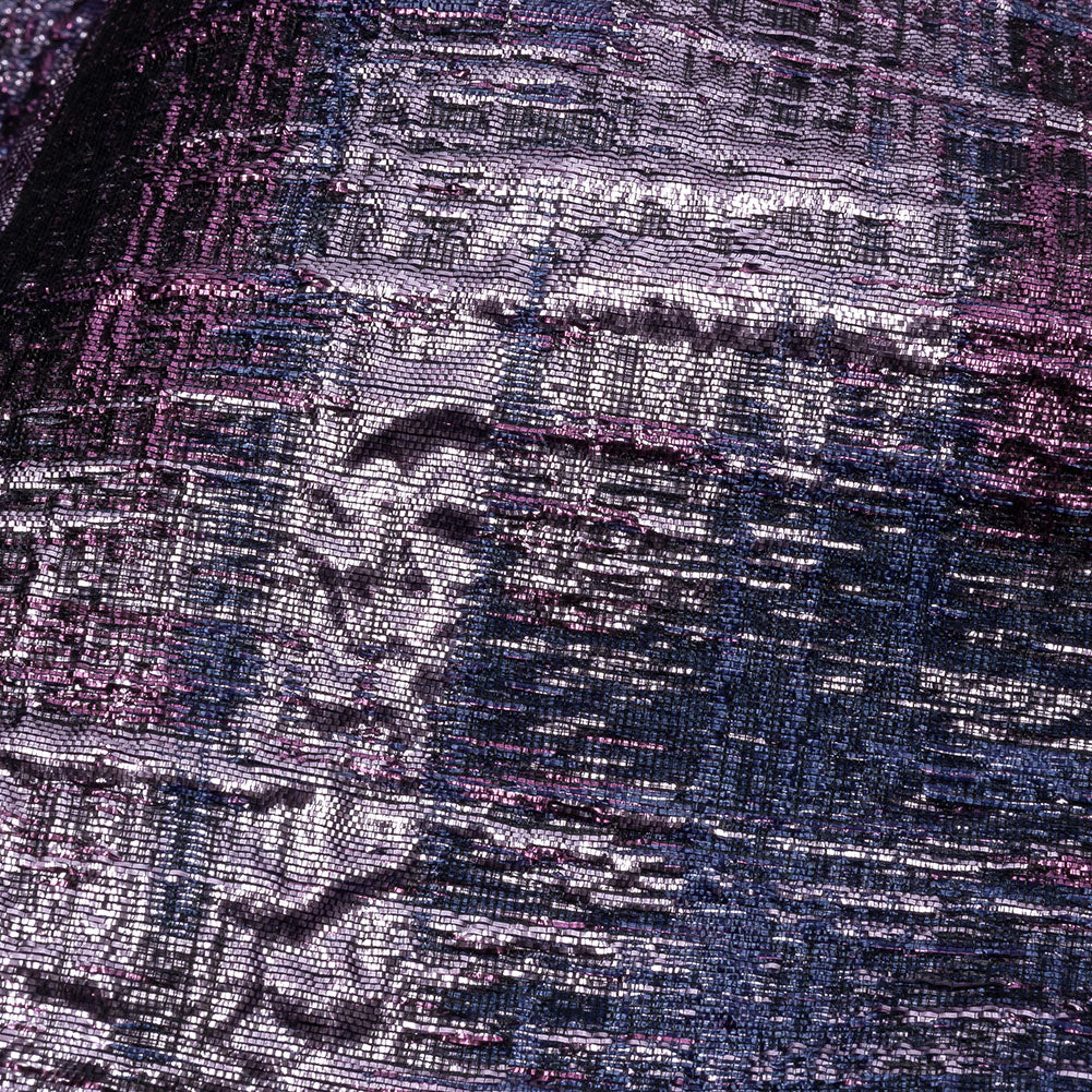 Metallic Orchid, Plum and Navy Distressed Plaid Luxury Brocade Metallic Orchid, Plum and Navy Distressed Plaid Luxury Brocade