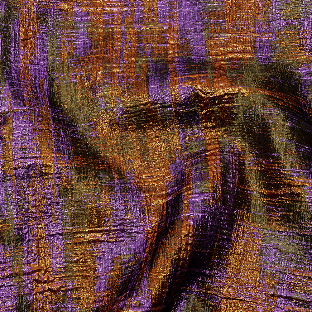 Metallic Olive, Purple and Pumpkin Distressed Plaid Luxury Brocade Metallic Olive, Purple and Pumpkin Distressed Plaid Luxury Brocade