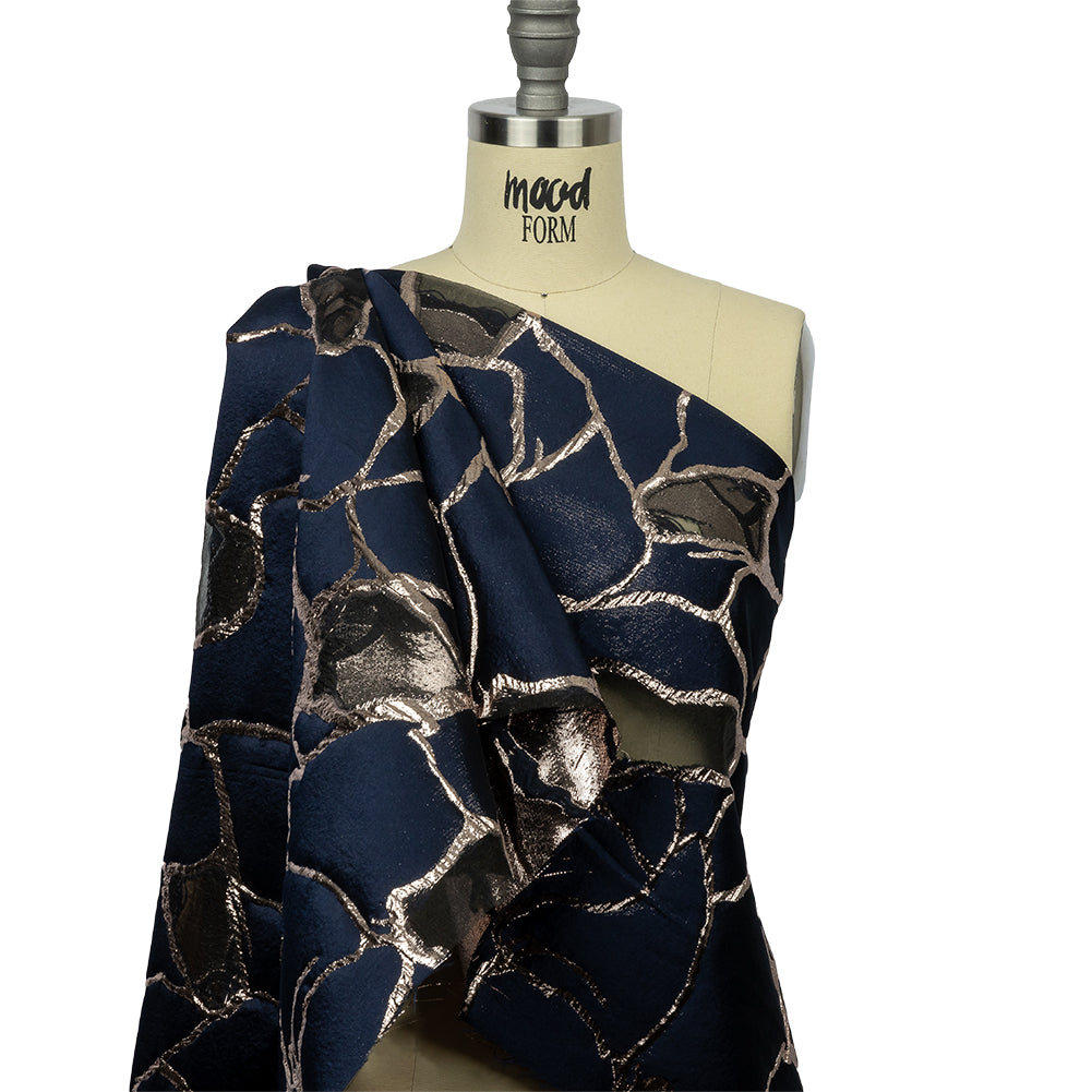 Metallic Rose Gold and Navy Abstract Luxury Burnout Brocade Metallic Rose Gold and Navy Abstract Luxury Burnout Brocade